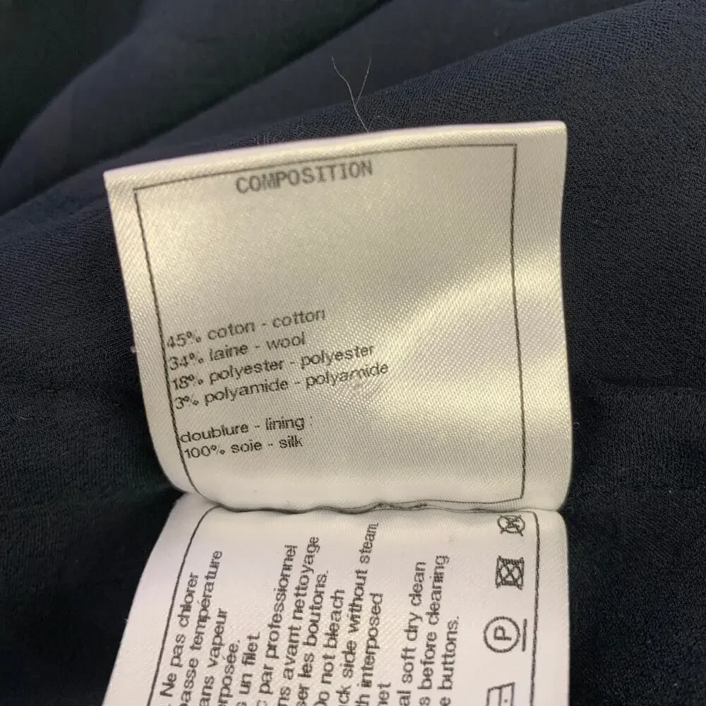 CHANEL Size 18 Black Navy Cotton Blend Shiny 3/4 Sleeves Coat